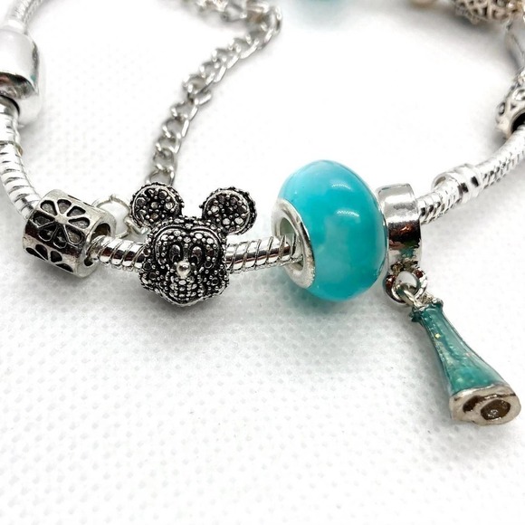 SILVER Plated Blue Elsa Disney Snake Style Charm Bracelet - Picture 3 of 8